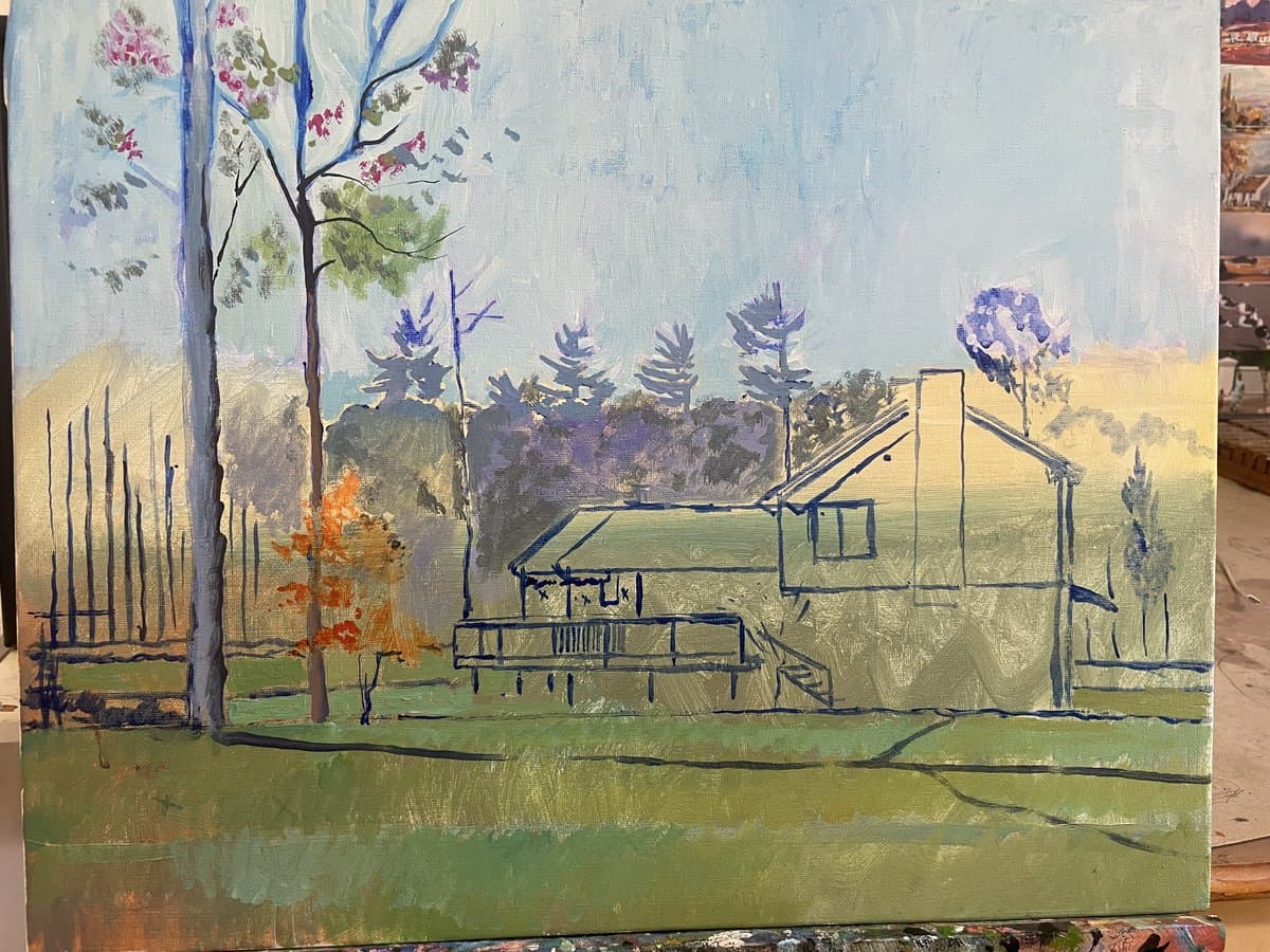 Early underpainting stage showing basic shapes and color blocking